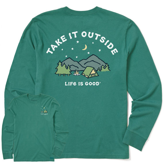 Life is Good Men s Take it Outside Camping Long Sleeve Crusher Lite Te Good Vibes on Main