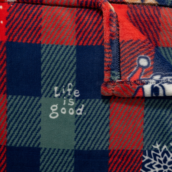 Life is Good Vintage Icon Holiday Plaid Plush Throw Blanket