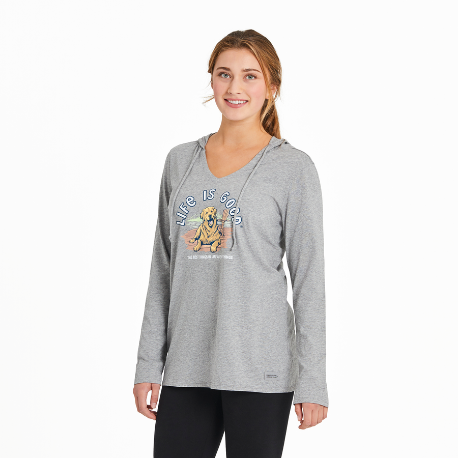 Life is Good Women's Best Things Golden Dock Long Sleeve Crusher Lite Hooded Tee