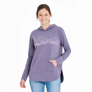 Life is Good Women's Mountain Tree Landscape Crusher Flex Hooded Tunic