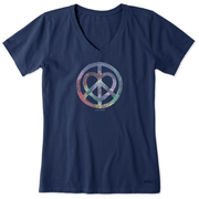 Life is Good Women's Tie Dye Peace Love Pencil Crusher Vee