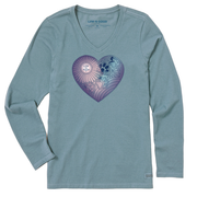 Life is Good Women's Pawprints Heart Long Sleeve Crusher Lite Vee