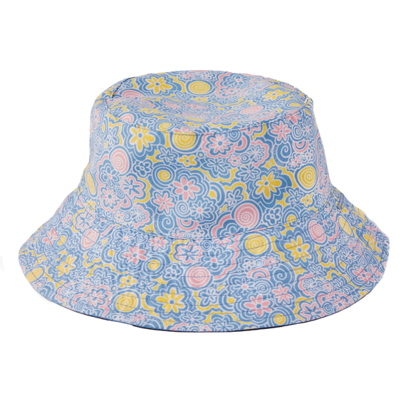 Life is Good Flower Doodle Pattern Made in the Shade Bucket Hat