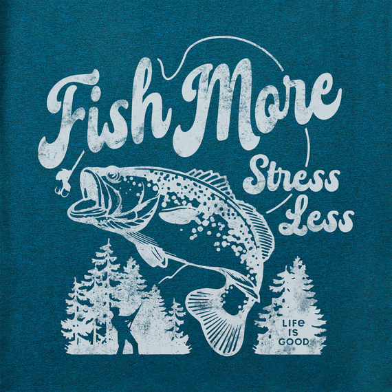 Life is Good Men's Fish More Stress Less Bass Long Sleeve Active Hooded Tee