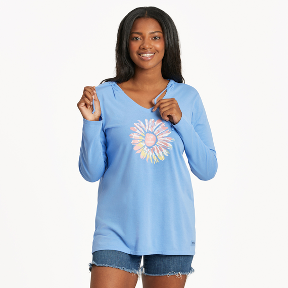 Life is Good Women's Tie Dye Daisy Long Sleeve Crusher Lite Hooded Tee