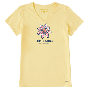 Life is Good Women's Pink Water Lily Short Sleeve Vee