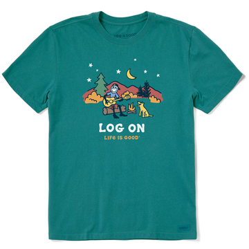 Life is Good Men's Jake and Rocket Campfire Log On Crusher Tee