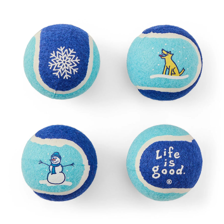 Life is Good Winter Fun 4-Pack Squeaker Tennis Ball Set