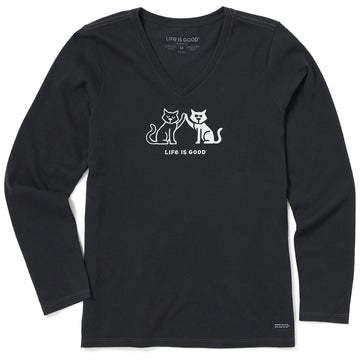 Life is Good Women's High Five Cats Long Sleeve Crusher Lite Tee