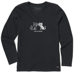 Life is Good Women's High Five Cats Long Sleeve Crusher Lite Tee