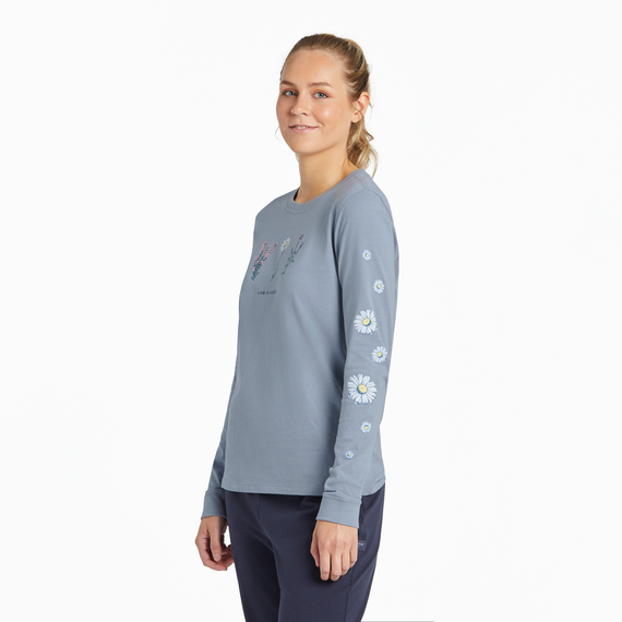 Life is Good Women's Detailed Wildflowers Long Sleeve Crusher Tee