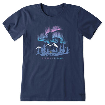 Life is Good Women's Aurora Borealis Cabin Short Sleeve Crusher Tee