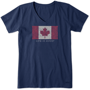 Life is Good Women's Canada Floral Flag Crusher Vee