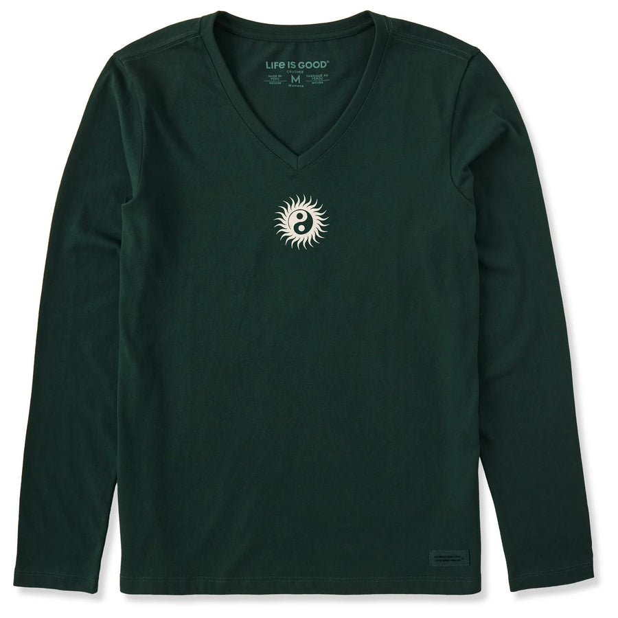 Life is Good Women's Mini Namaste Sun Long Sleeve Crusher Vee