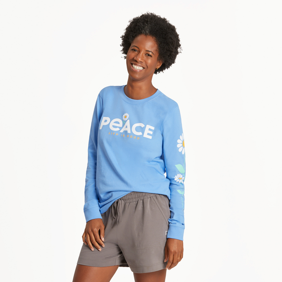 Life is Good Women's Peace Daisies Long Sleeve Crusher Tee