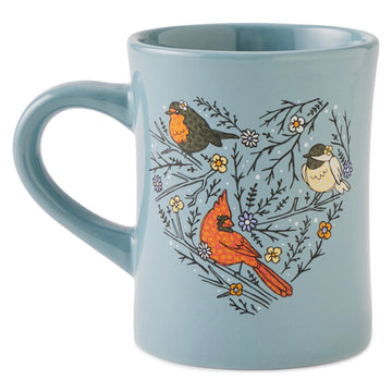Life is Good Cute Winter Bird Heart Diner Mug