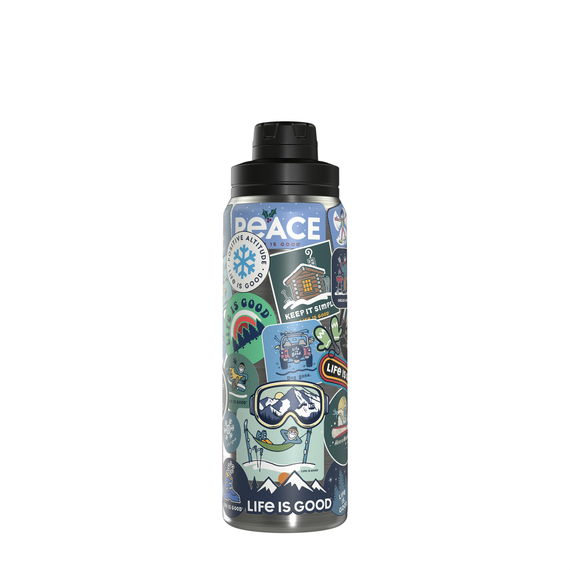Life is Good Winter Sticker Collage 26oz Stainless Steel Water Bottle