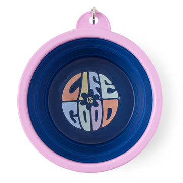 Life is Good Daisy Circle Psychedelic Silicone Travel Dog Bowl