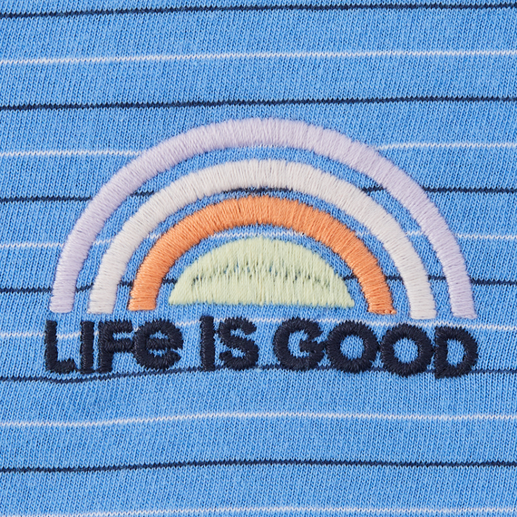 Life is Good Women's Sun Rainbow Long Sleeve Striped Crusher Lite Hooded Tee