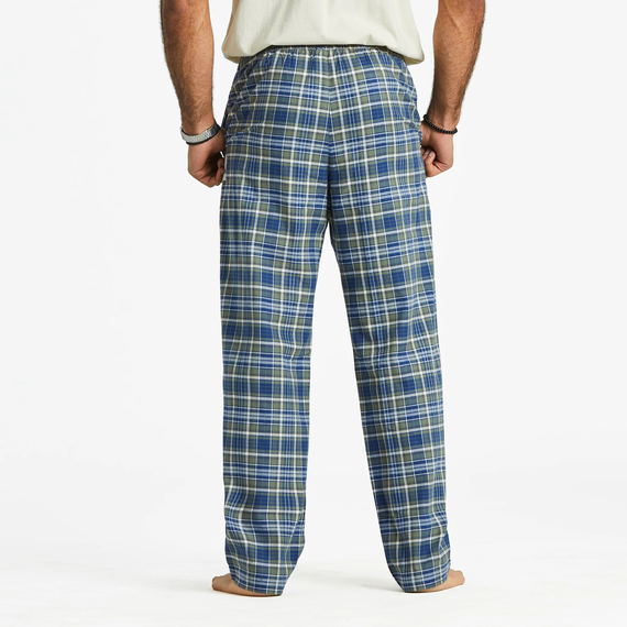 Life is Good Men's Moss and Darkest Blue Plaid Pattern Classic Sleep Pant