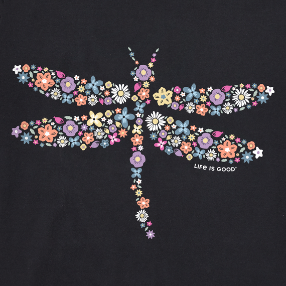 Life is Good Women's Dragonfly Flowers Short Sleeve Vee