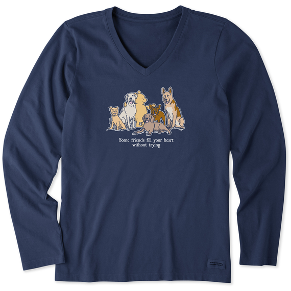 Life is Good Women's Winnie Friends Fill Your Heart Long Sleeve Crusher Vee