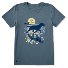 Life is Good Women's Moonlit Running Dog Silhouette Crusher Tee