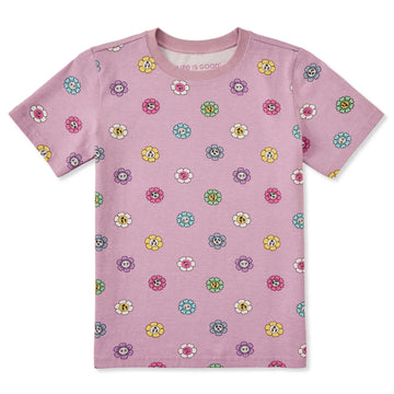 Life is Good Toddler Smiling Daisy Pattern Short Sleeve Crusher Tee