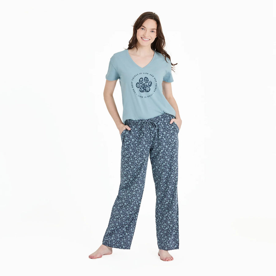 Life is Good Women's Best Things Floral Paw Snuggle Up Sleep Vee
