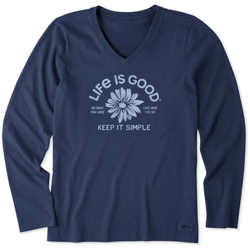 Life is Good Women's Crafty Keep it Simple Daisy Long Sleeve Crusher Lite Vee