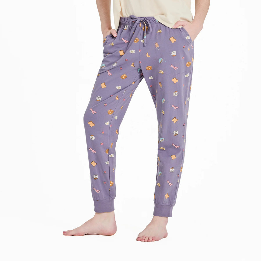 Life is Good Women's Breakfast Pattern Snuggle Up Sleep Jogger