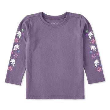 Life is Good Toddler Unicorn Flowers Long Sleeve Crusher Tee