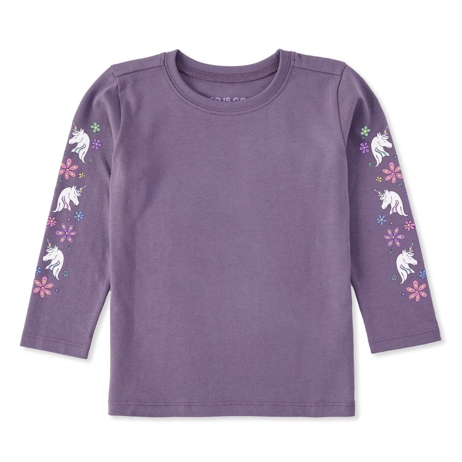 Life is Good Toddler Unicorn Flowers Long Sleeve Crusher Tee