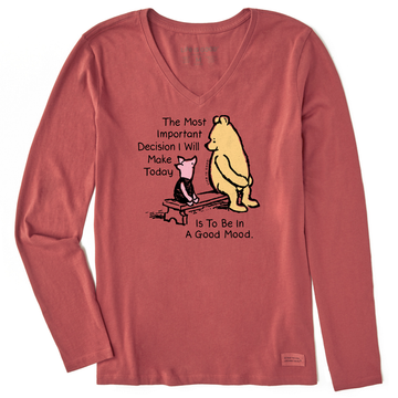 Life is Good Women's Winnie & Piglet Good Mood Long Sleeve Crusher Vee