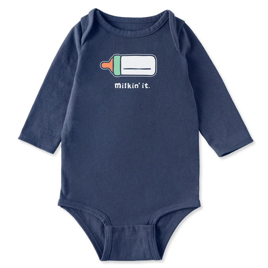 Life is Good Baby Milkin It Long Sleeve Crusher Bodysuit