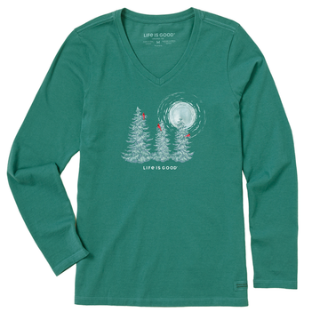 Life is Good Women's Snowy Pines with Cardinals Long Sleeve Crusher Vee