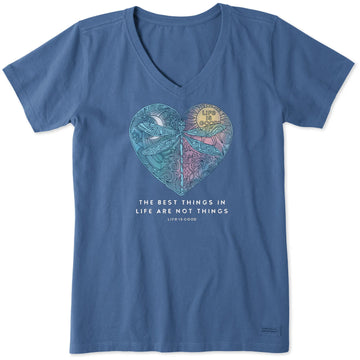 Life is Good Women's Best Things Dragonfly Heart Short Sleeve Crusher Vee