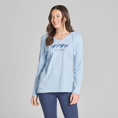 Life is Good Women's Rally Hummingbirds Long Sleeve Crusher Lite Hooded Tee