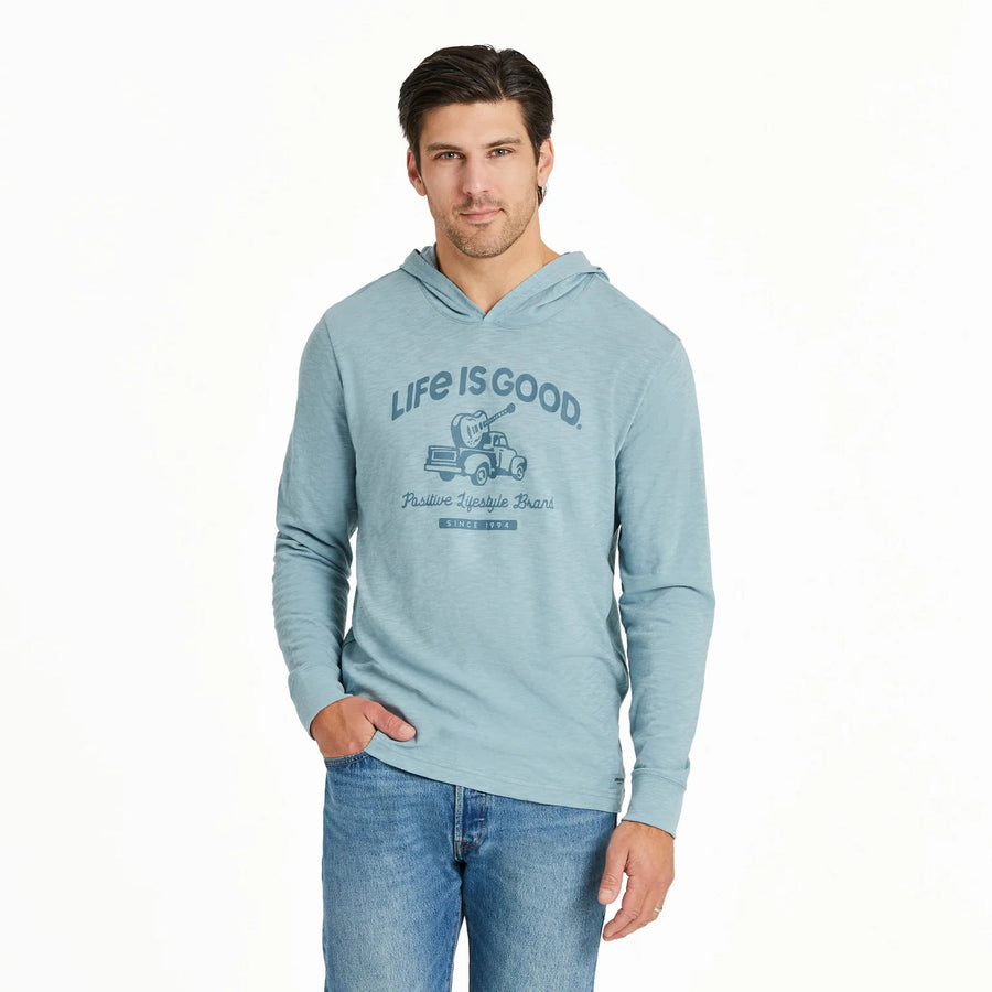 Life is Good Men's Art of Optimism Truck with Guitar Long Sleeve Slub Hoodie