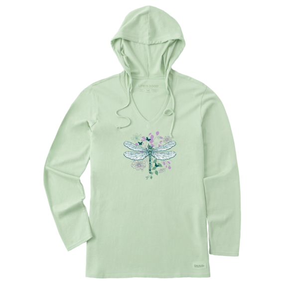 Life is Good Women's Floral Backdrop Dragonfly Long Sleeve Crusher Hooded Lite