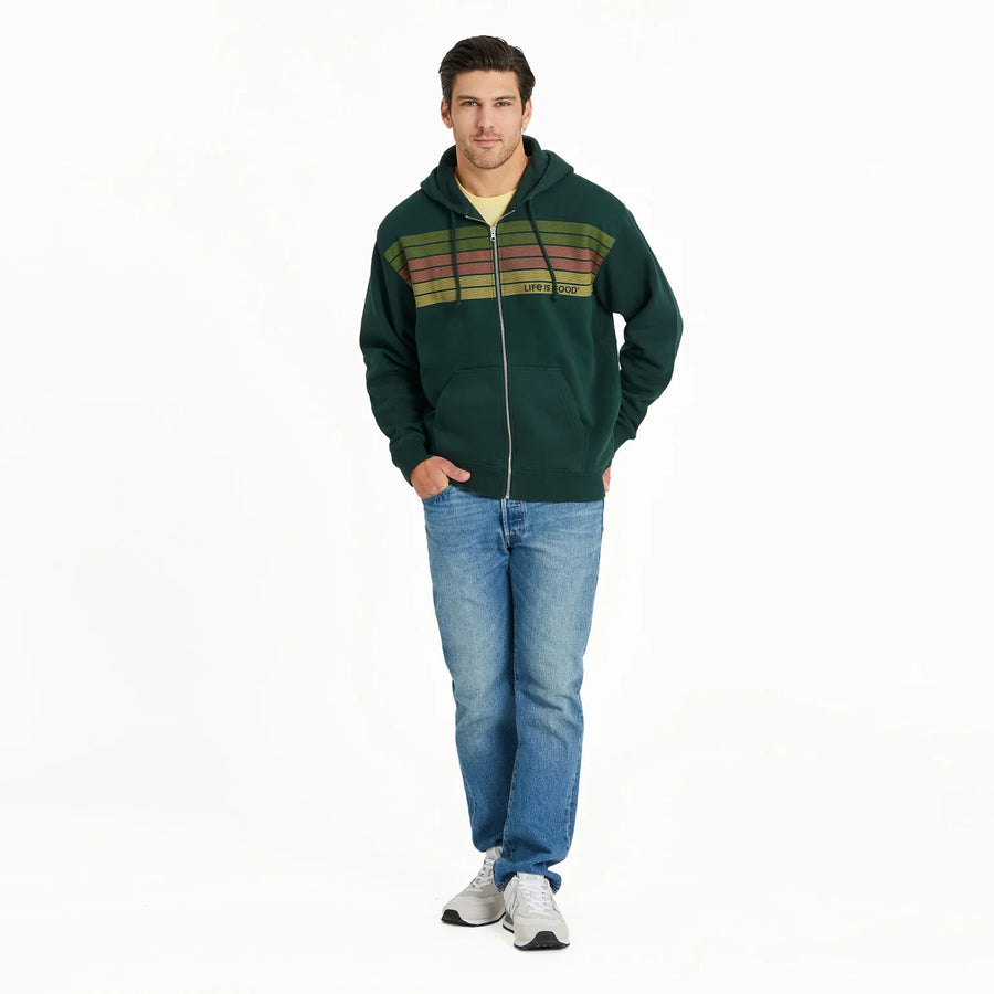 Life is Good Men's Three Striped Block Good Vibes Fleece Zip Hoodie