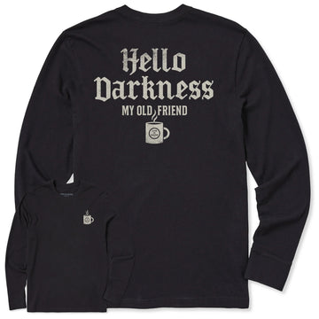 Life is Good Men's Hello Darkness Coffee Long Sleeve Crusher Tee