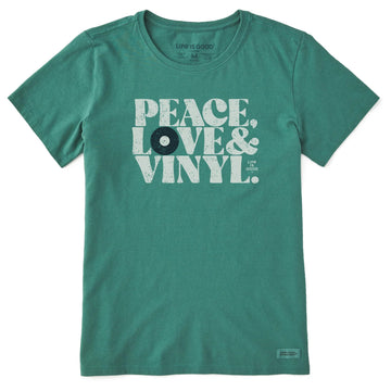 Life is Good Women's Peace Love & Vinyl Short Sleeve Crusher Tee