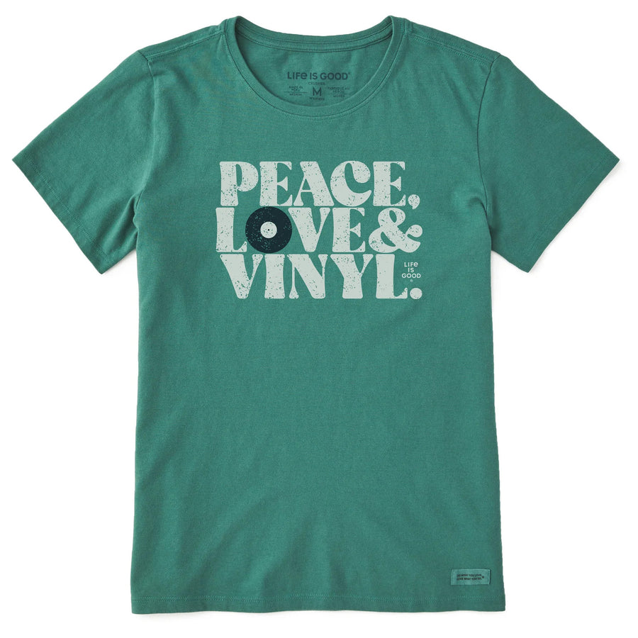 Life is Good Women's Peace Love & Vinyl Short Sleeve Crusher Tee