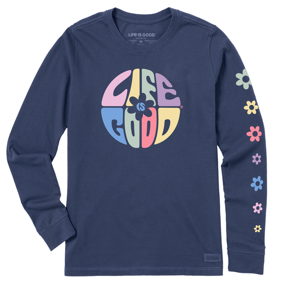 Life is Good Women's Daisy Circle Psychedelic Long Sleeve Crusher Tee