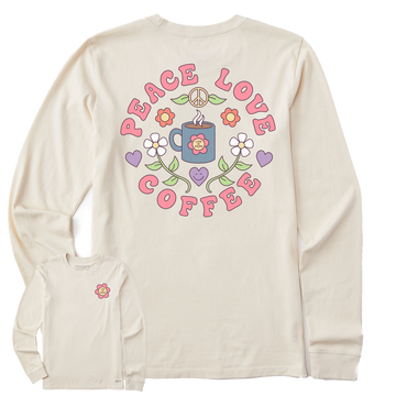 Life is Good Women's Peace Love Coffee Long Sleeve Crusher Tee