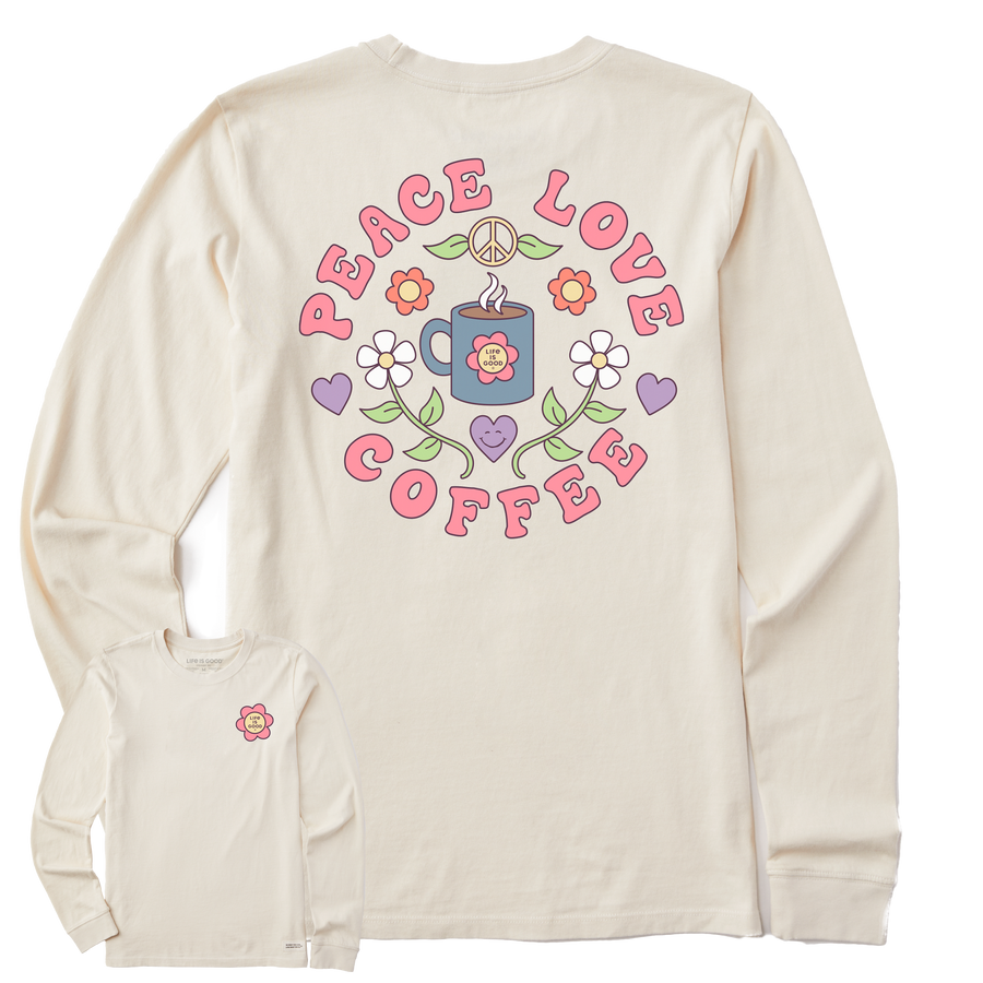 Life is Good Women's Peace Love Coffee Long Sleeve Crusher Tee