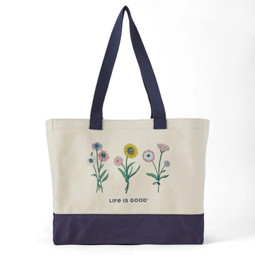Life is Good Botanical Flowers Peace Cotton Canvas Tote