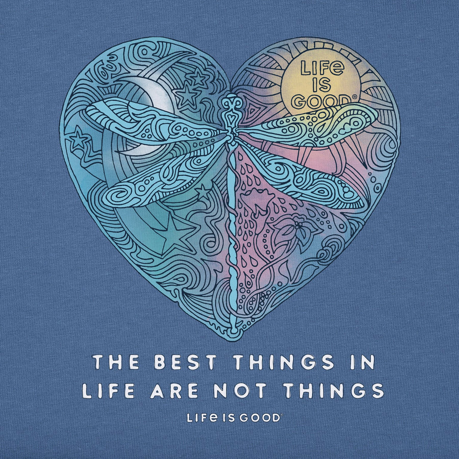Life is Good Women's Best Things Dragonfly Heart Short Sleeve Crusher Vee
