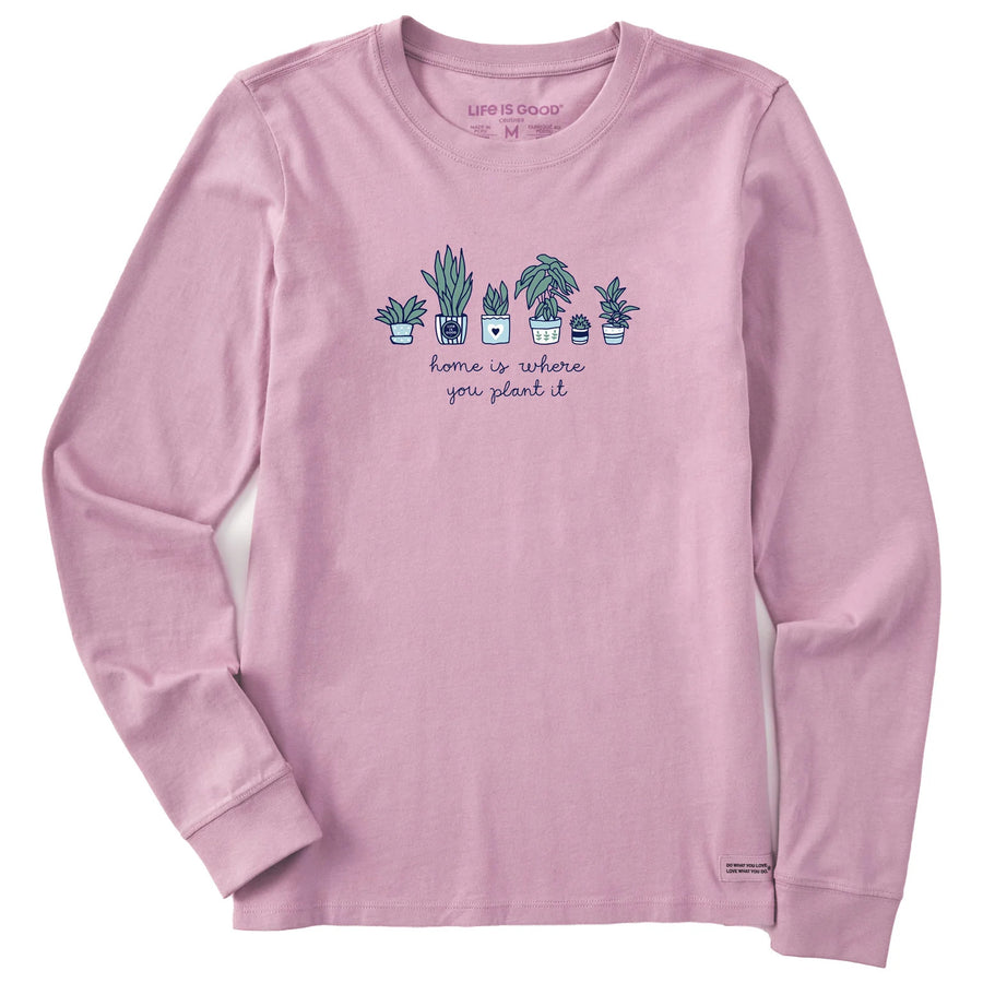 Life is Good Women's Home is Where you Plant it Long Sleeve Crusher Tee
